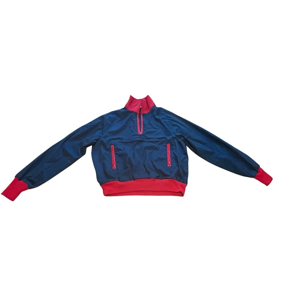 Vintage LL Bean Soft Shell Anorak Pullover‎ Navy Blue Red Trim Windbreaker M/L ?